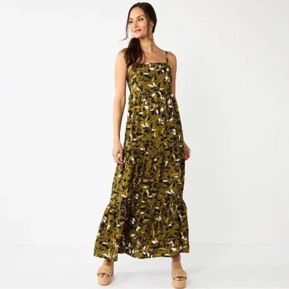 Nine West Multicolor Leaf Print Maxi Dress